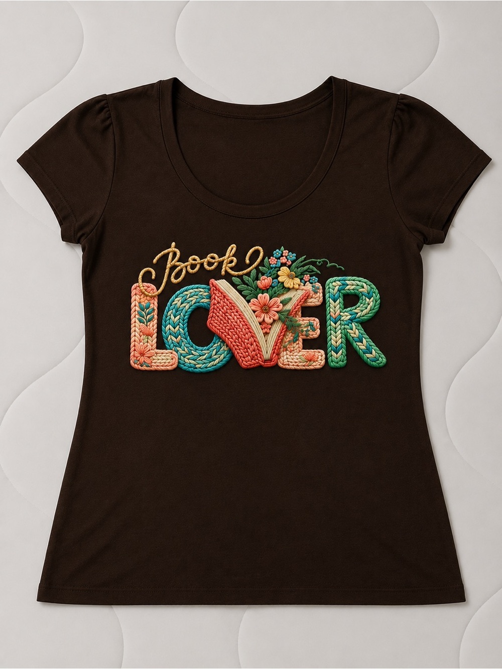 Women’s Brown 'Book Lover' Embroidered Graphic Tee